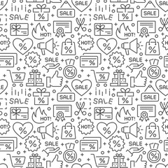 Discounts and sales seamless pattern with thin line icons