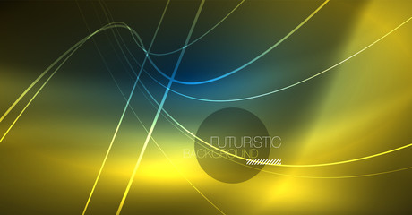 Neon glowing magic background, neon banner, night sky wallpaper. Magic light effect. Christmas abstract pattern.