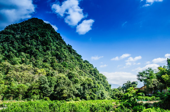 Karst mountains scenery with blue sky background