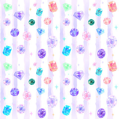 宝石のシームレスな背景パターン。水彩風縞模様。