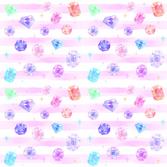 宝石のシームレスな背景パターン。水彩風縞模様。