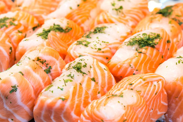 Salmon fillet in fish market, healthy food