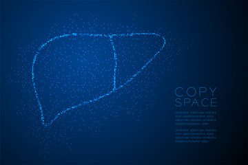 Liver shape Abstract Geometric Bokeh light circle dot pixel pattern; Medical Science Organ concept design blue color illustration isolated on blue gradient background with copy space; vector eps 10