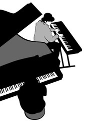 Keyboard whit jazz band on white background