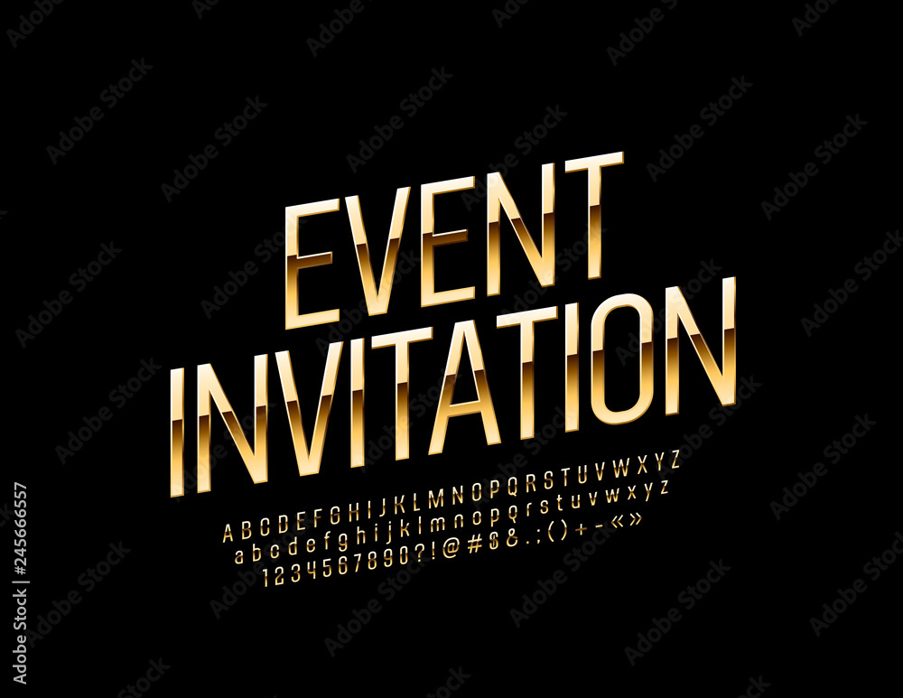 Fototapete vector golden event invitation with elegant font. set of chic alphabet letters, numbers and symbols.