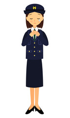 悲しい表情の　女性警察官　全身