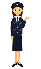 片手で案内をする　女性警察官