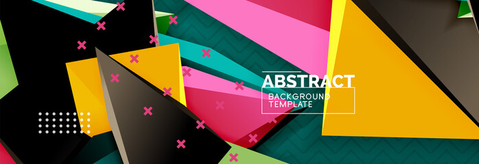 Vector 3d triangular shapes abstract background, origami futuristic template with lines