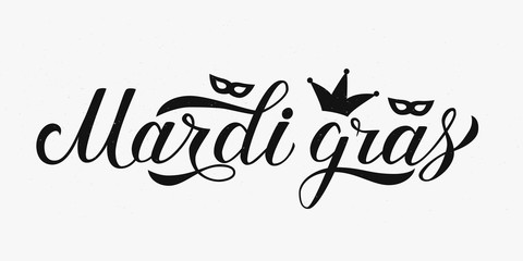 Mardi Gras calligraphy hand lettering. Fat or Shrove Tuesday sign in retro style. Traditional carnival in New Orleans. Easy to edit vector element of design for banner, flyer, party invitation, etc © Vera