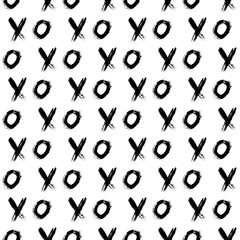 Seamless pattern XOXO on white background. Hugs and kisses abbreviation symbol. Grunge hand written brush lettering XO. Vector illustration. Easy to edit template for Valentine’s day card, fabric, etc