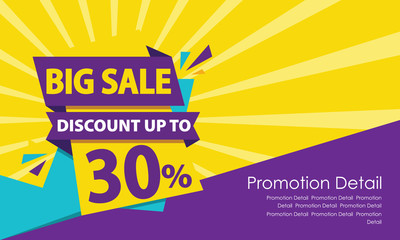 Big Sale banner template design, poster, banner, up to 30% off. Vector illustration. Store label. Communication poster  Marketing Advertising and PR - Vector