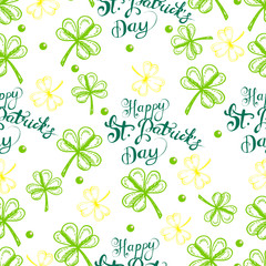 St. Patrick's Day background. Vector seamless pattern with irish symbols of St. Patrick' s holiday.