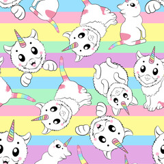 PATTERN WITH cute little cat unicorn on abstract