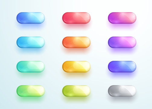 Glossy Pill Button Shape Icon Vector Elements Set