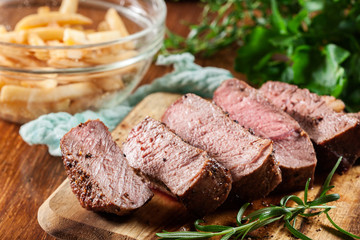 Slices of beef steak
