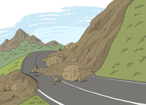 Landslide graphic color mountains landscape sketch illustration vector