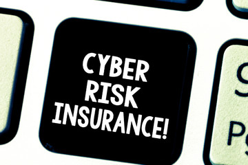 Word writing text Cyber Risk Insurance. Business concept for covers financial losses that result from data breaches Keyboard key Intention to create computer message pressing keypad idea
