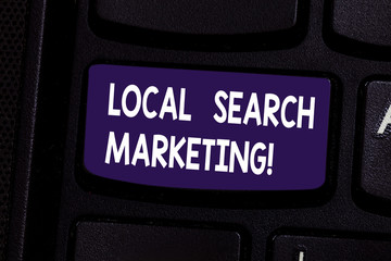 Handwriting text Local Search Marketing. Concept meaning Physical business Facetoface contact with customers Keyboard key Intention to create computer message pressing keypad idea