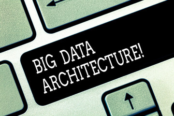 Writing note showing Big Data Architecture. Business photo showcasing designed to handle the analysis of too large data Keyboard key Intention to create computer message pressing keypad idea