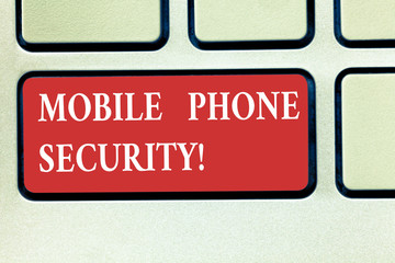 Word writing text Mobile Phone Security. Business concept for secure data on mobile devices Wireless security Keyboard key Intention to create computer message pressing keypad idea