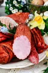 Smoked ham and sausage.