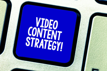 Conceptual hand writing showing Video Content Strategy. Business photo showcasing use specific video format according to buying stages Keyboard key Intention to create computer message idea