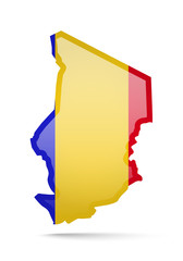 Chad flag and outline of the country on a white background.