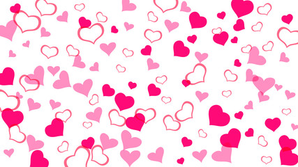 Red hearts of confetti are flying. The idea of wallpaper design, textiles, packaging, printing, holiday invitation for Valentine's Day. Red on White fond Vector. Light background.