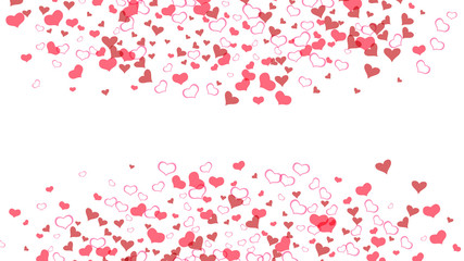 Fototapeta na wymiar Design element for wallpaper, textiles, packaging, printing, holiday invitation for wedding. Red on White fond Vector. Red hearts of confetti are flying. Romantic background.