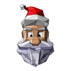 low poly santa in colour, sketch vector graphic colour illustration