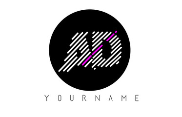 AD Letter Logo Design with White Lines and Black Circle