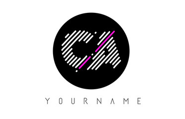 CA Letter Logo Design with White Lines and Black Circle
