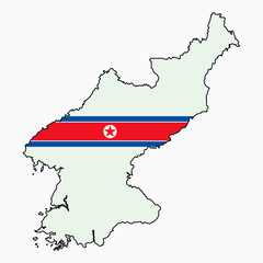 North Korea map with national flag 