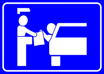 lgd16 LogoGraphicDesign - german - &Uuml;bergabe: Autoschalter mit Kfz und Waren&uuml;bergabe - english - drive-in: vehicle / product - A1 A2 A3 A4 Poster - blue xxl g7129