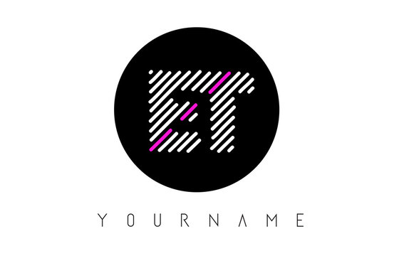 ET Letter Logo Design with White Lines and Black Circle