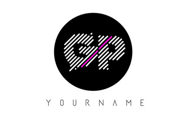 GP Letter Logo Design with White Lines and Black Circle