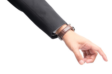 Businessman's hand is holding something. clipping path.