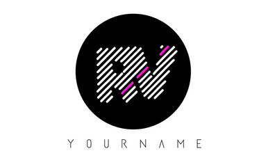 RV Letter Logo Design with White Lines and Black Circle