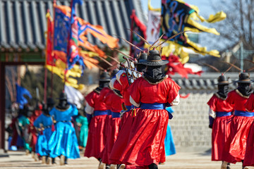 Seoul, South Korea - January 17, 2019: January 17, 2019 dressed in traditional costumes from...