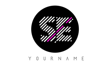 SE Letter Logo Design with White Lines and Black Circle