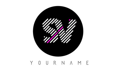 Obraz premium SV Letter Logo Design with White Lines and Black Circle
