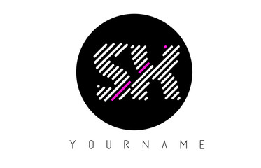 SX Letter Logo Design with White Lines and Black Circle