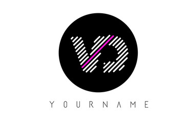 VO Letter Logo Design with White Lines and Black Circle
