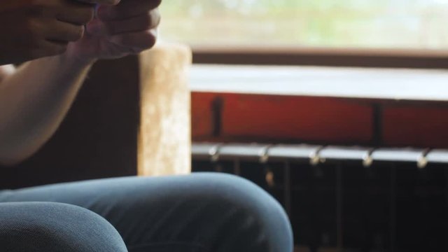 Man holding joystick for video game