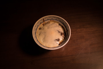 Close up view of plate with japanese food inside. Japan traditional food on wooden table. Selective focus