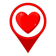 Cartoon red heart map pointer