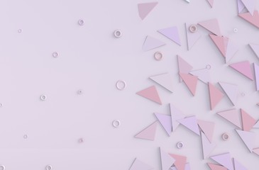 Pink background of love. Decorated with triangle Circle diamond, jewery. background on Valentine`s Day. Interior design. 3D render.