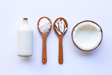 Coconut with coconut milk  on white