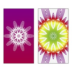Set of two Indian country mandala ornament concept flyer. Ethnic design, on festive and background. Vector background. Card or invitation. Islam, arabic, indian, ottoman motifs. Summer color