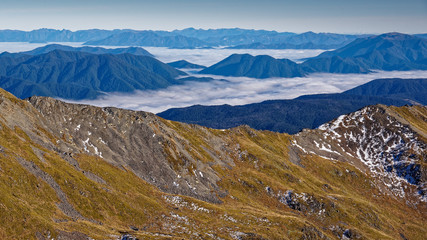 Looking down on clouds, Nelson Lakes National Park, New Zealand.